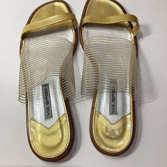 Via Spiga Yellow White Sheer Open Toe Summer Sandal Shoes - Picture 10 of 14